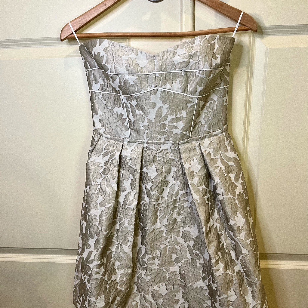 Cynthia Steffe Golden Tan Strapless Brocade Cocktail Dress